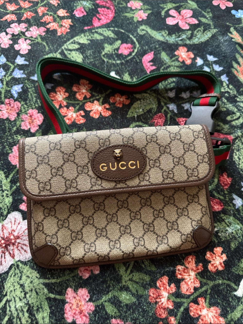 Gucci Brown GG Canvas Crossbody with Green-Red Web Strap